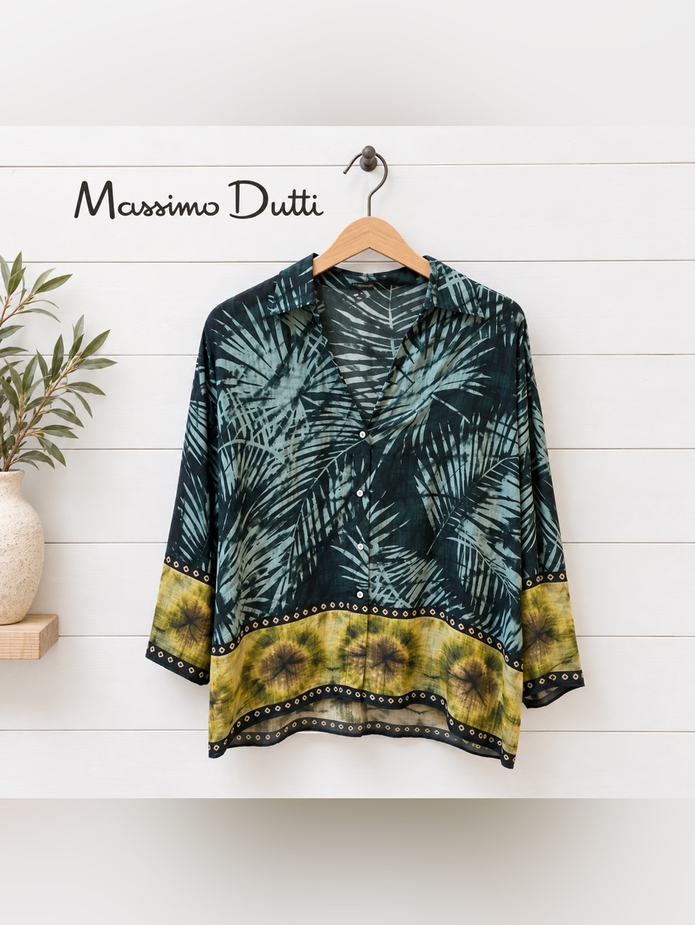 MASSIMO DUTTI Green Tropical Print Blouse 4